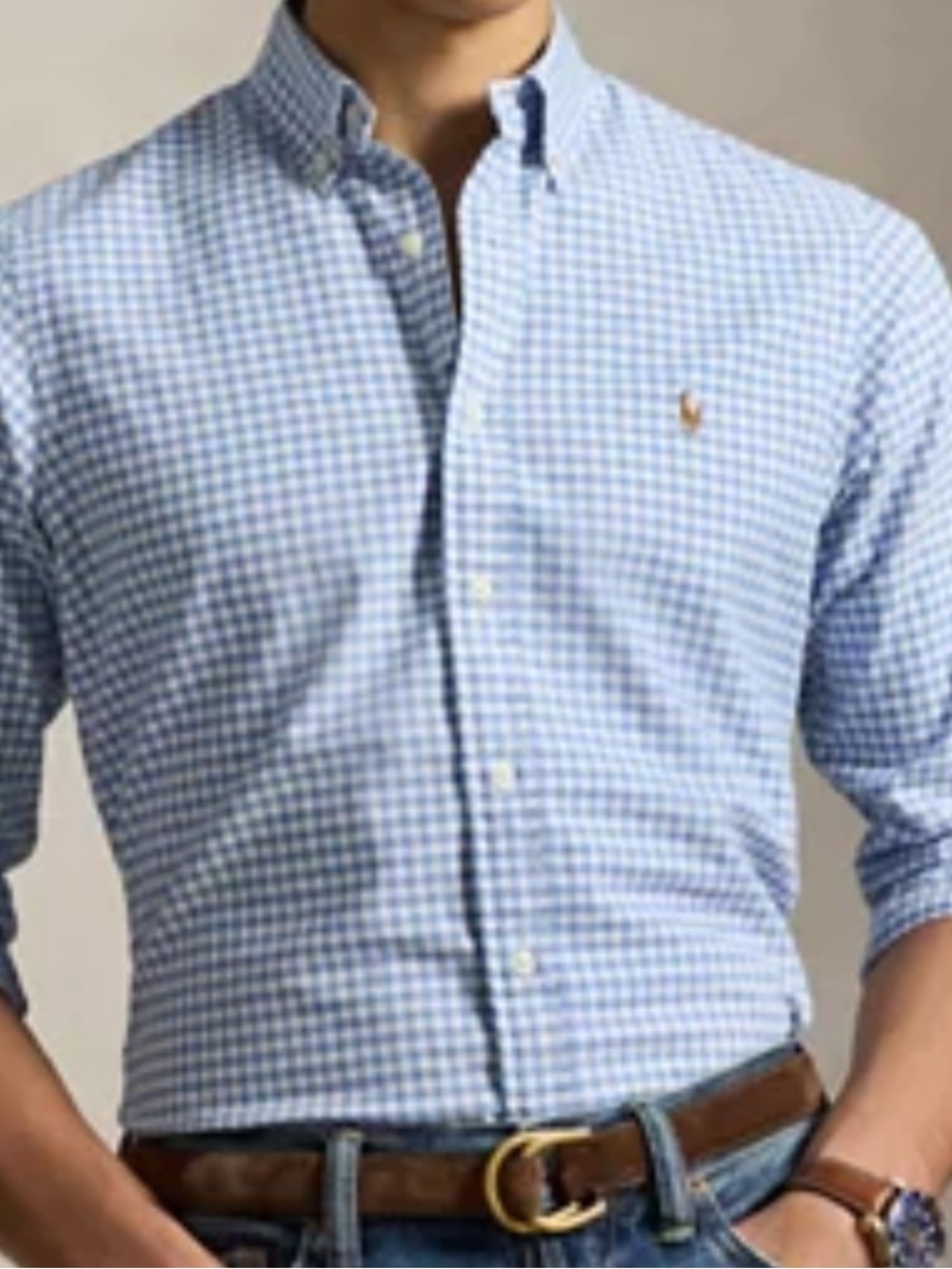 Ralph Lauren Boys Blue Gingham Long Sleeve Button Down Shirt L 14 16